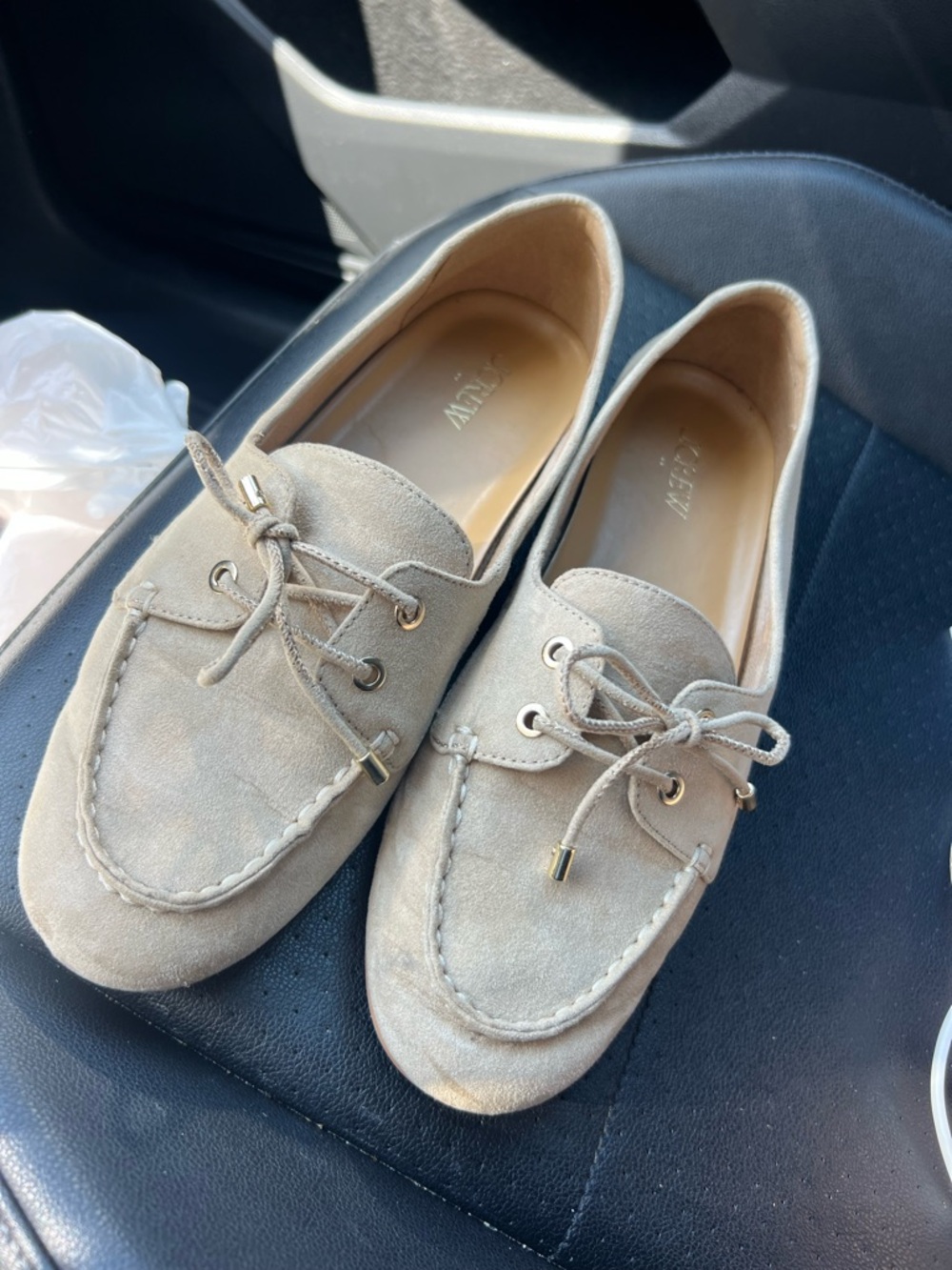 J. Crew Factory Beige Suede Tie-Front Loafers
